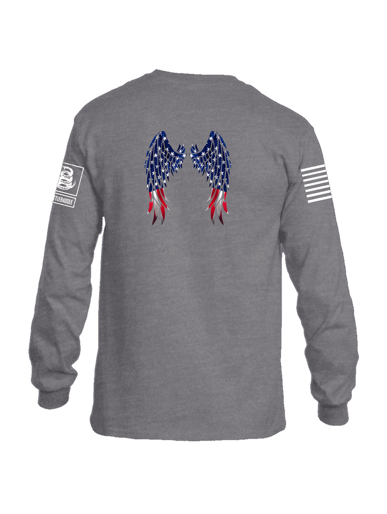 Battleraddle USA Flag Wings Red Sleeve Print Mens Cotton Long Sleeve Crew Neck T Shirt
