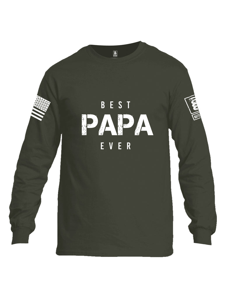 Battleraddle Best PAPA Ever White Sleeve Print Mens Cotton Long Sleeve Crew Neck T Shirt