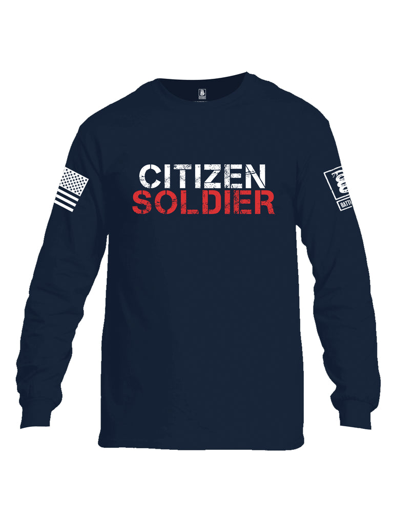 Battleraddle Citizen Soldier White Sleeve Print Mens Cotton Long Sleeve Crew Neck T Shirt