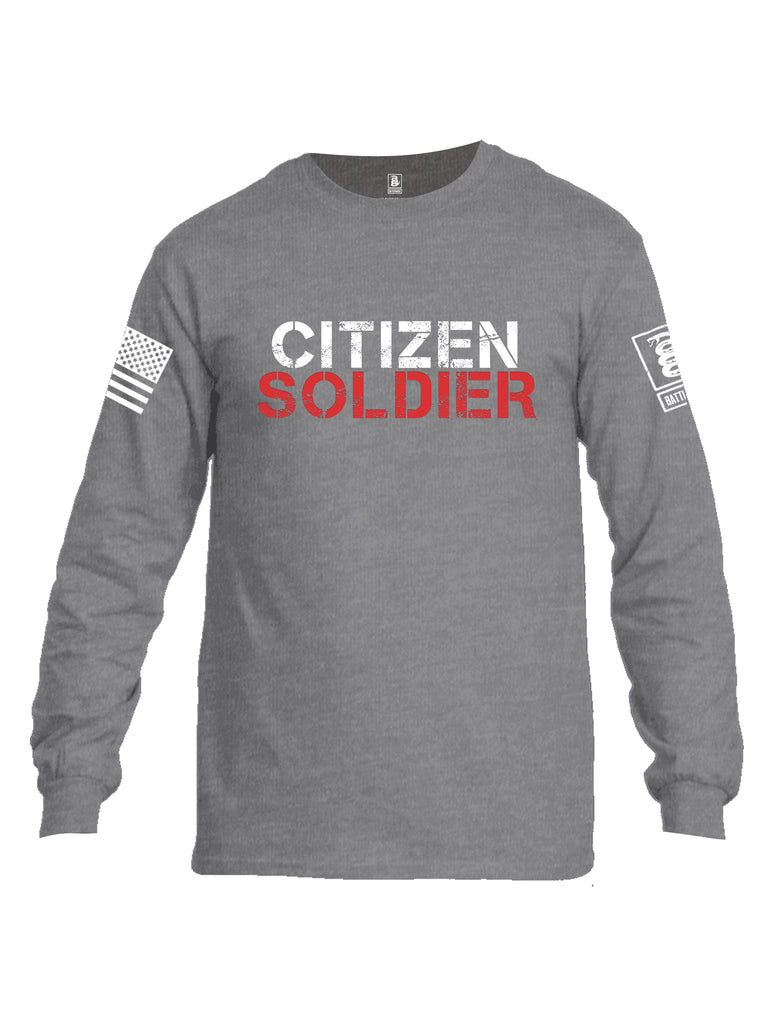 Battleraddle Citizen Soldier White Sleeve Print Mens Cotton Long Sleeve Crew Neck T Shirt
