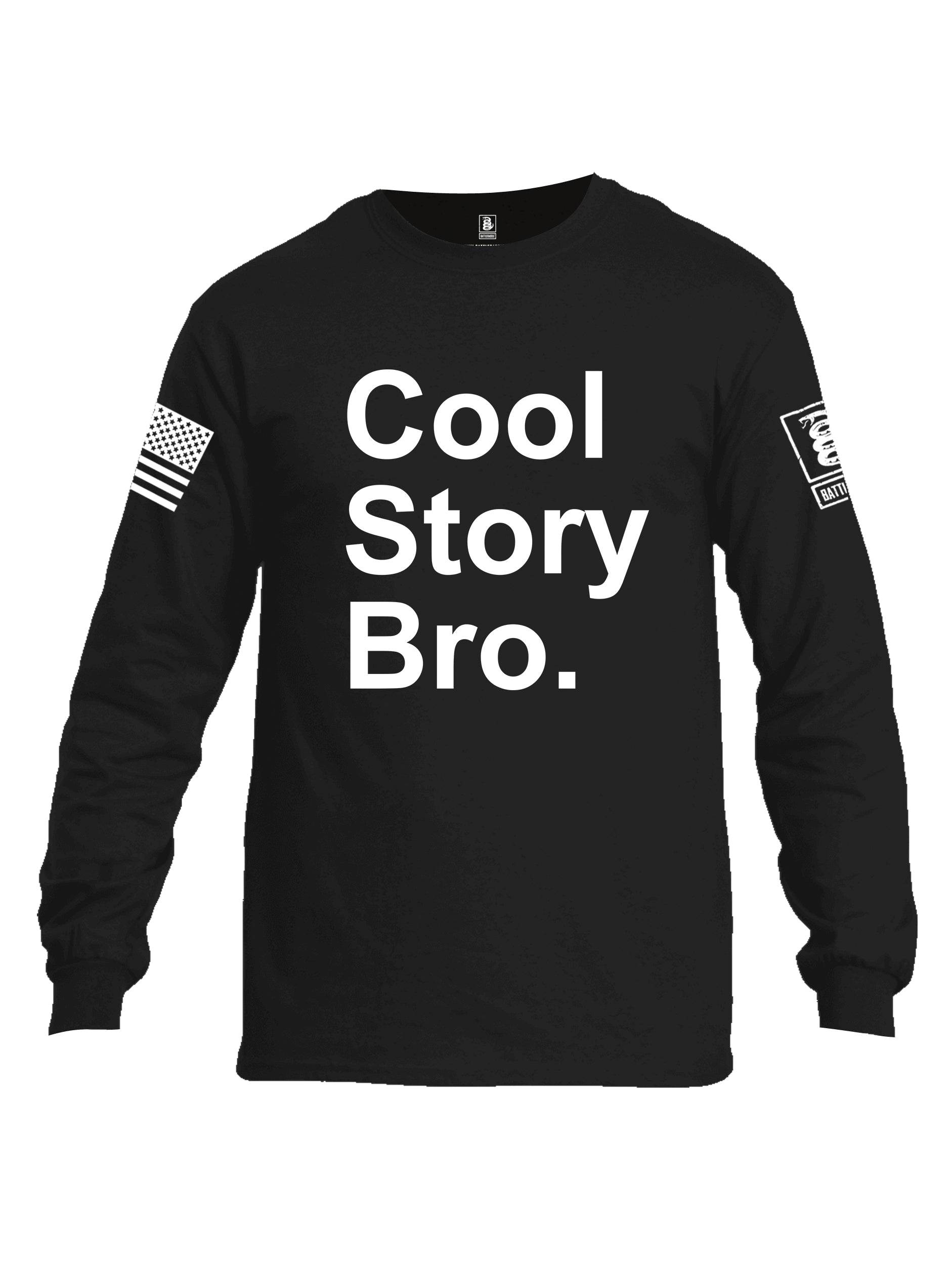 Battleraddle Cool Story Bro White Sleeve Print Mens Cotton Long Sleeve Crew Neck T Shirt