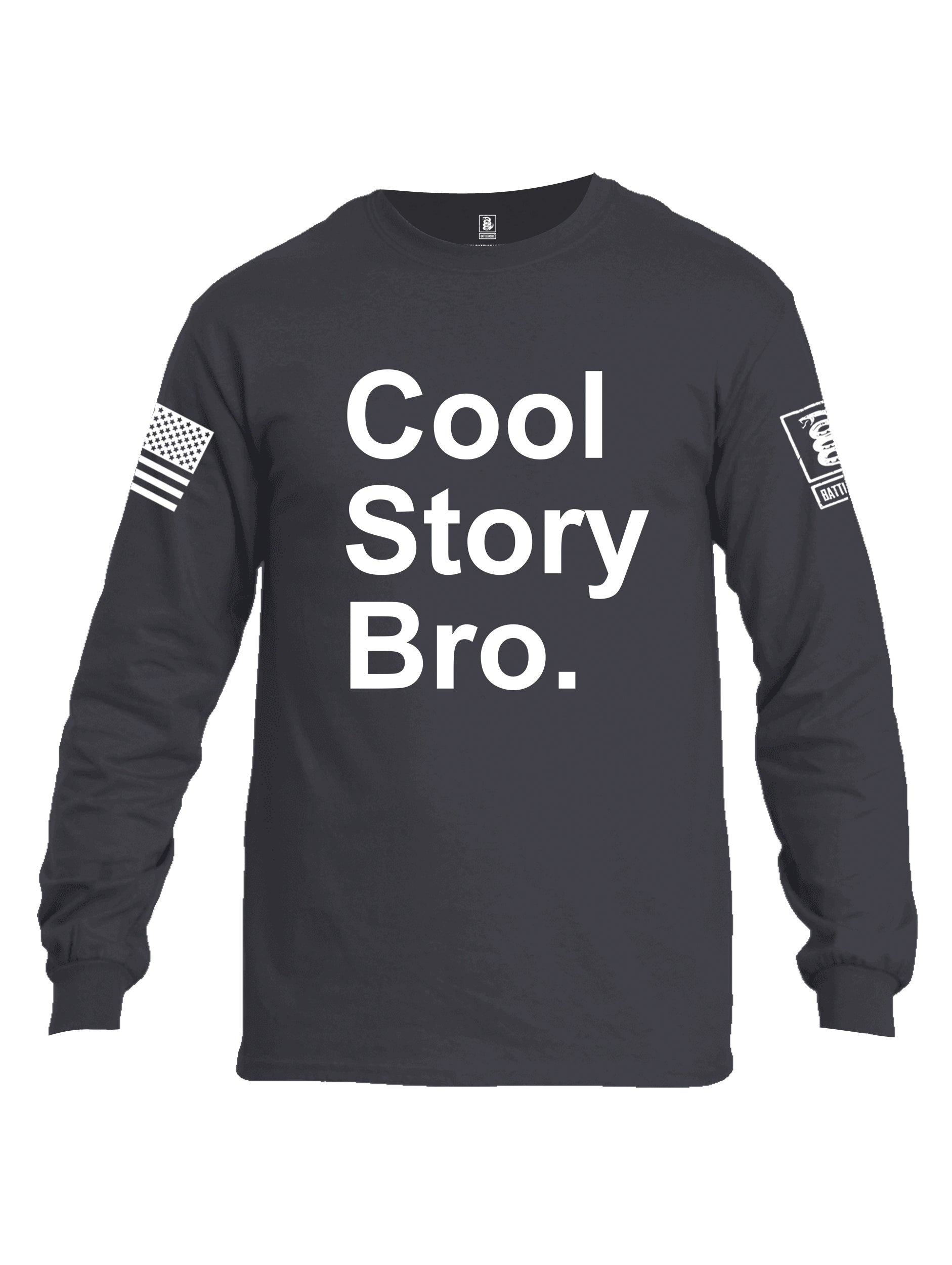 Battleraddle Cool Story Bro White Sleeve Print Mens Cotton Long Sleeve Crew Neck T Shirt