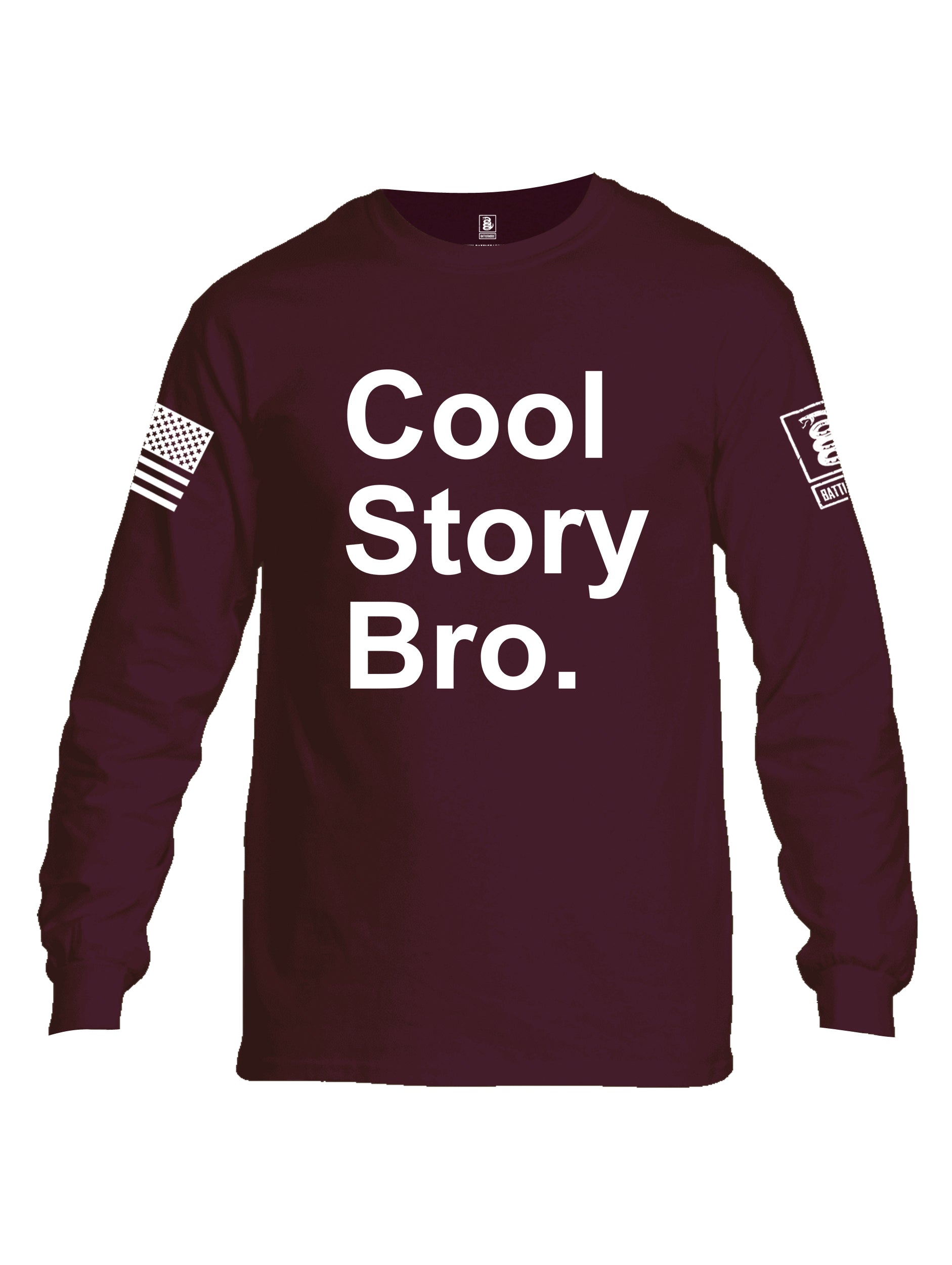 Battleraddle Cool Story Bro White Sleeve Print Mens Cotton Long Sleeve Crew Neck T Shirt