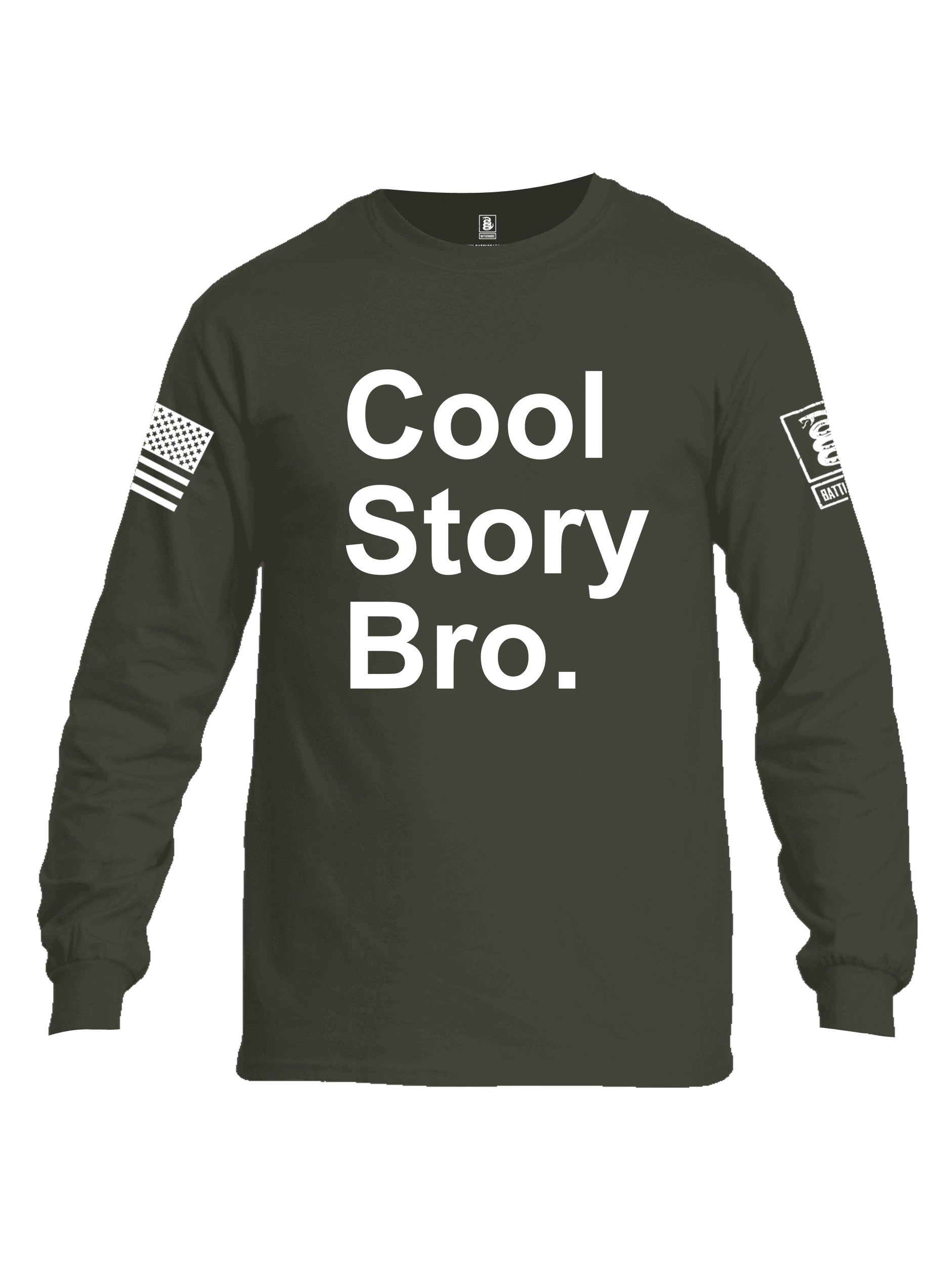 Battleraddle Cool Story Bro White Sleeve Print Mens Cotton Long Sleeve Crew Neck T Shirt