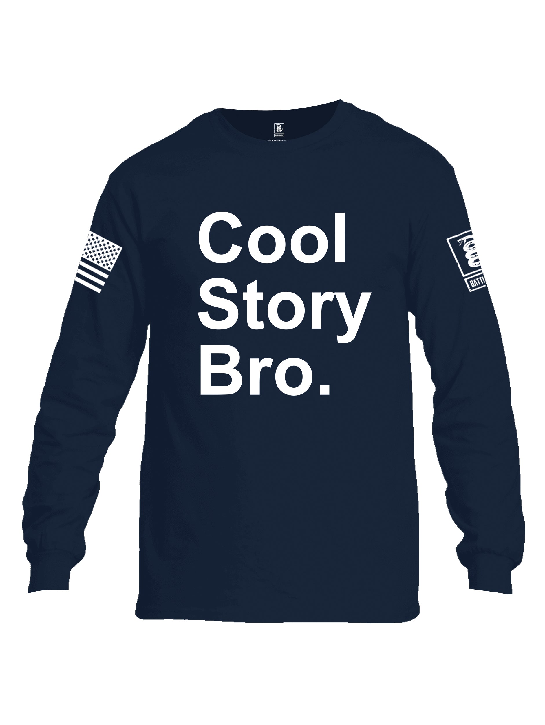 Battleraddle Cool Story Bro White Sleeve Print Mens Cotton Long Sleeve Crew Neck T Shirt