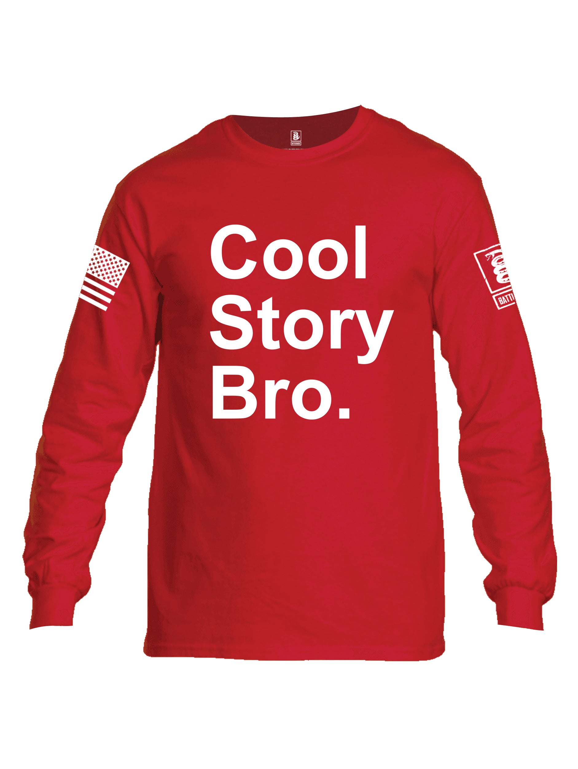Battleraddle Cool Story Bro White Sleeve Print Mens Cotton Long Sleeve Crew Neck T Shirt