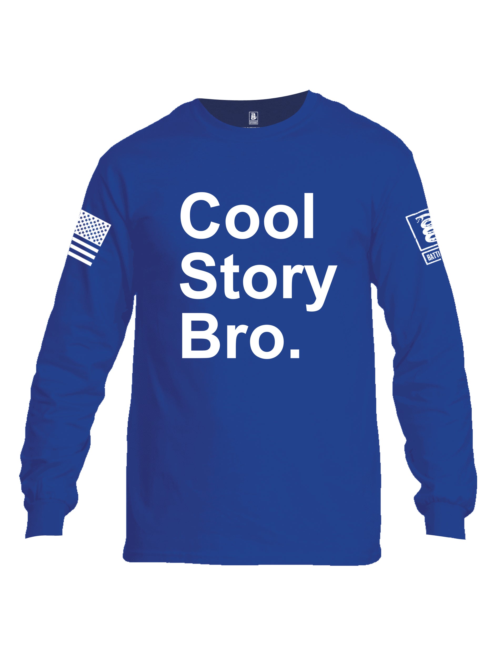 Battleraddle Cool Story Bro White Sleeve Print Mens Cotton Long Sleeve Crew Neck T Shirt
