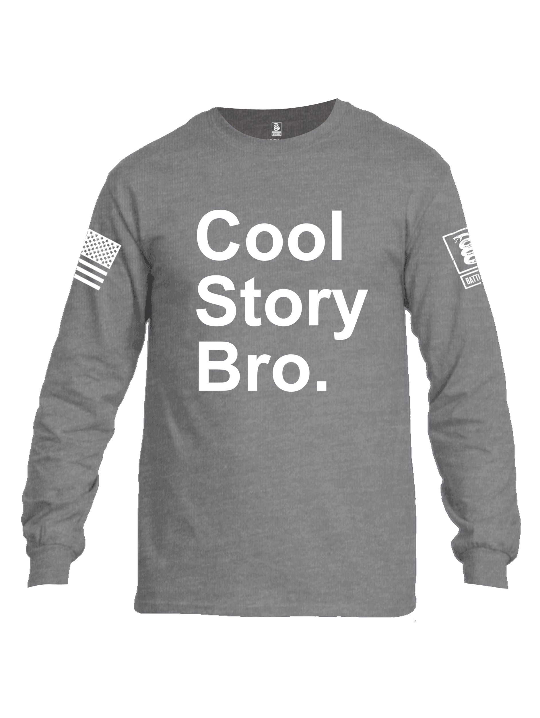 Battleraddle Cool Story Bro White Sleeve Print Mens Cotton Long Sleeve Crew Neck T Shirt
