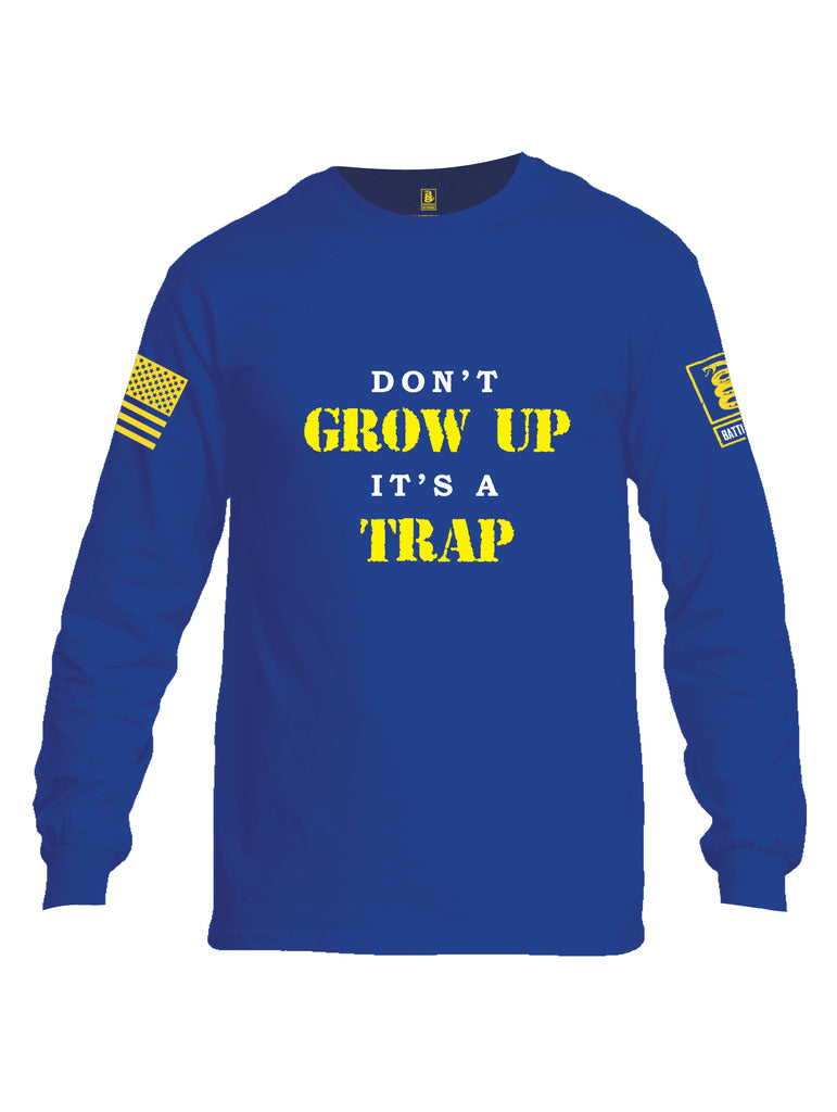 Battleraddle Dont Grow Up Its A Trap Yellow Sleeve Print Mens Cotton Long Sleeve Crew Neck T Shirt