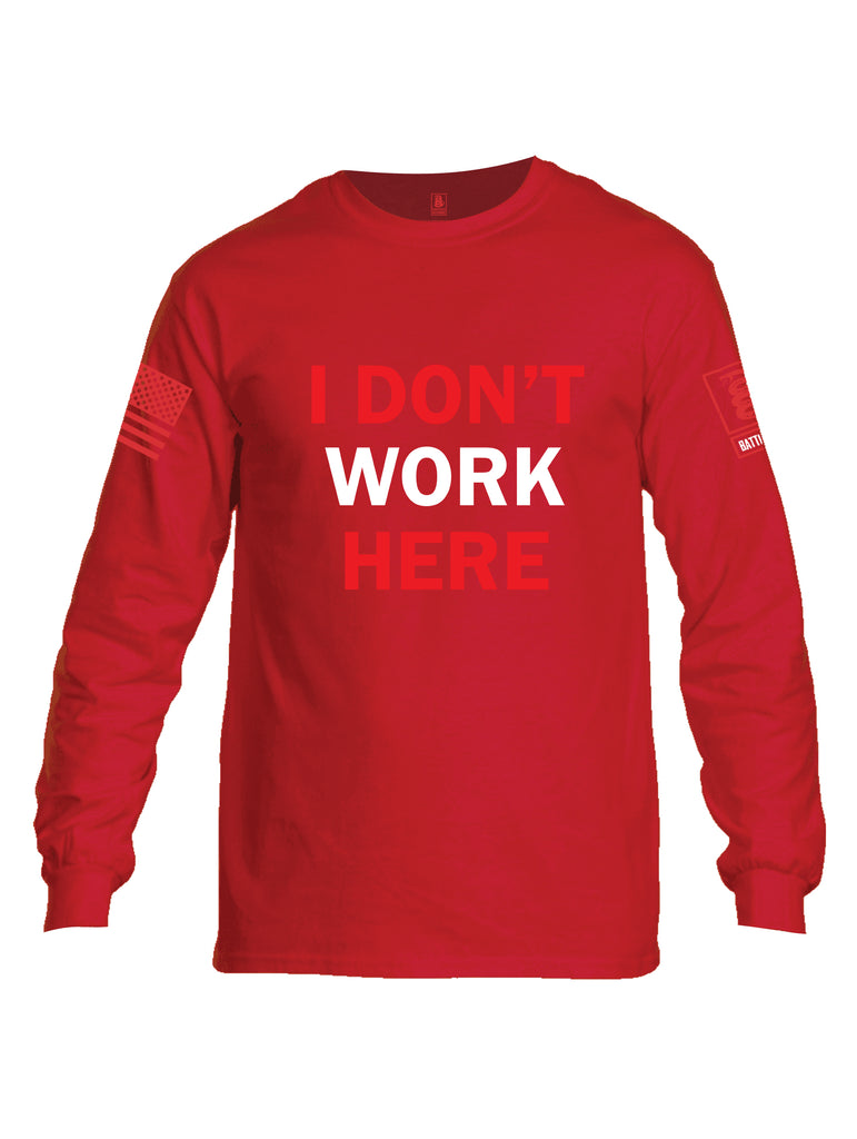 Battleraddle I Dont Work Here Red Sleeve Print Mens Cotton Long Sleeve Crew Neck T Shirt
