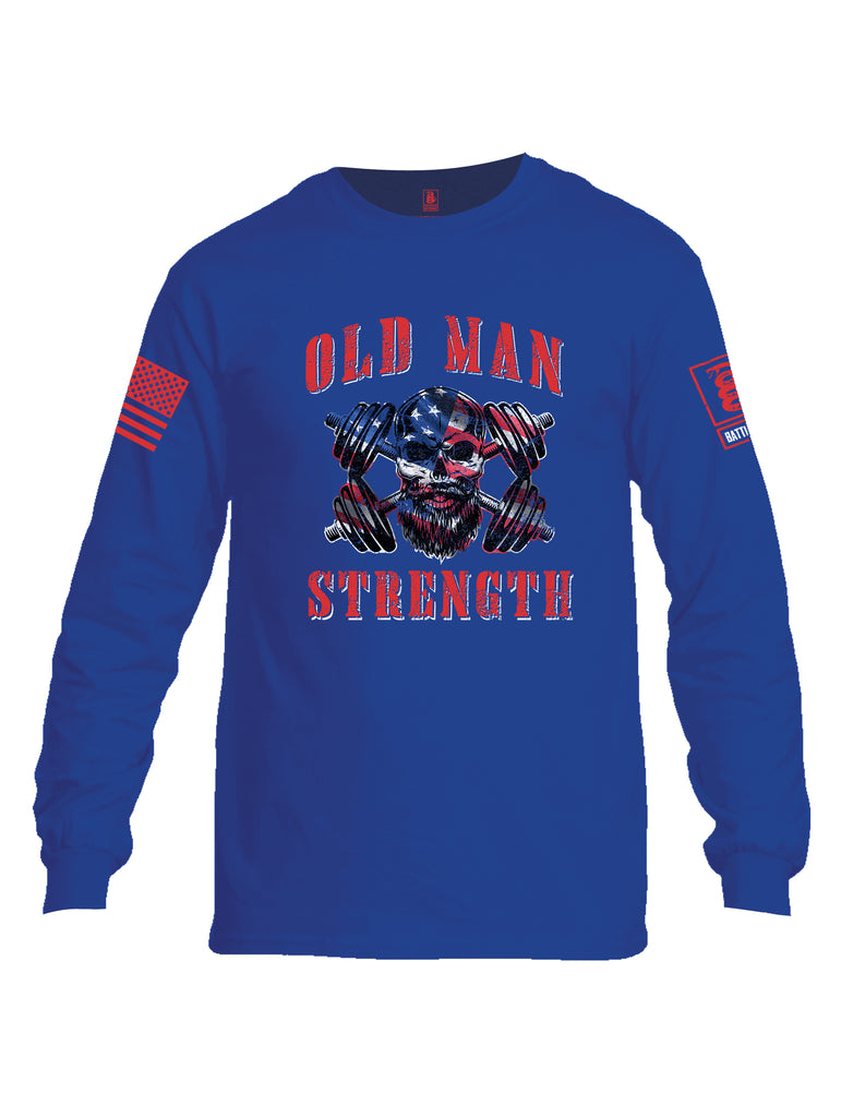 Battleraddle Old Man Strength Red Sleeve Print Mens Cotton Long Sleeve Crew Neck T Shirt