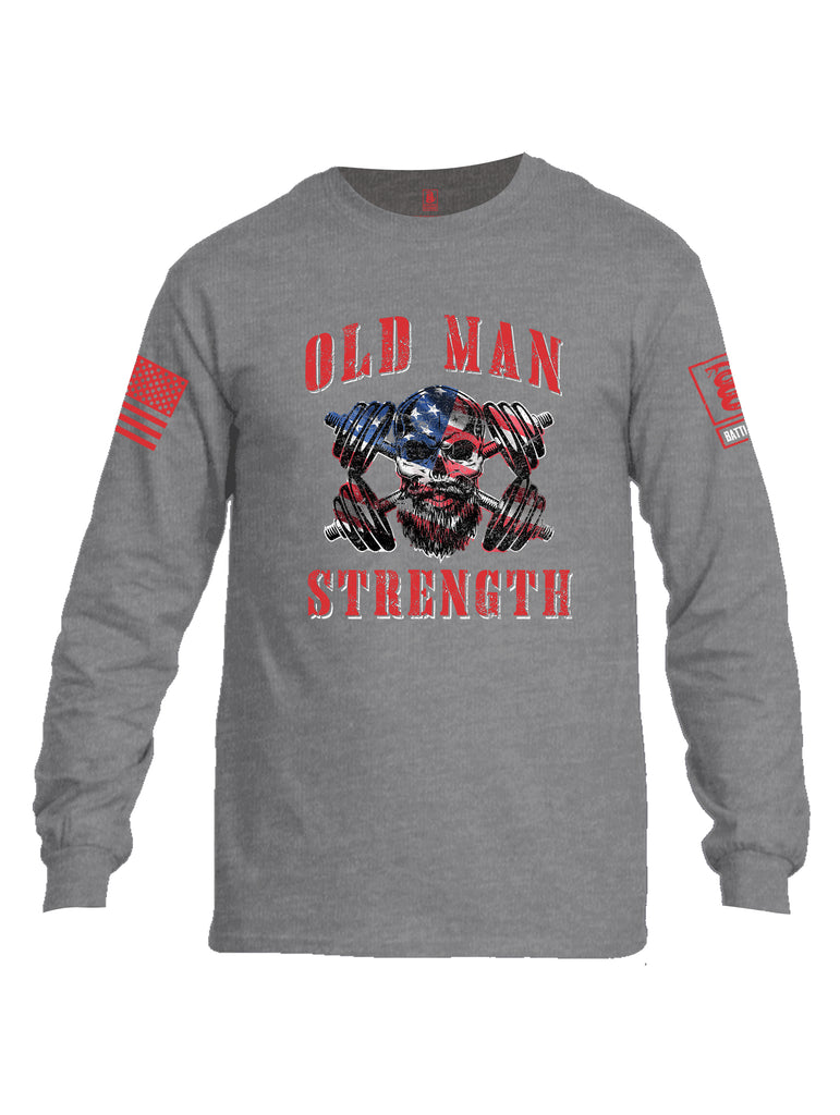 Battleraddle Old Man Strength Red Sleeve Print Mens Cotton Long Sleeve Crew Neck T Shirt