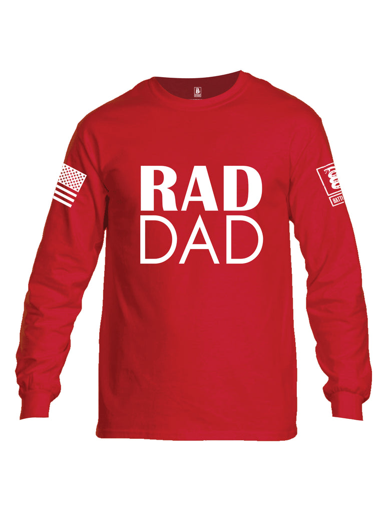 Battleraddle Rad Dad White Sleeve Print Mens Cotton Long Sleeve Crew Neck T Shirt