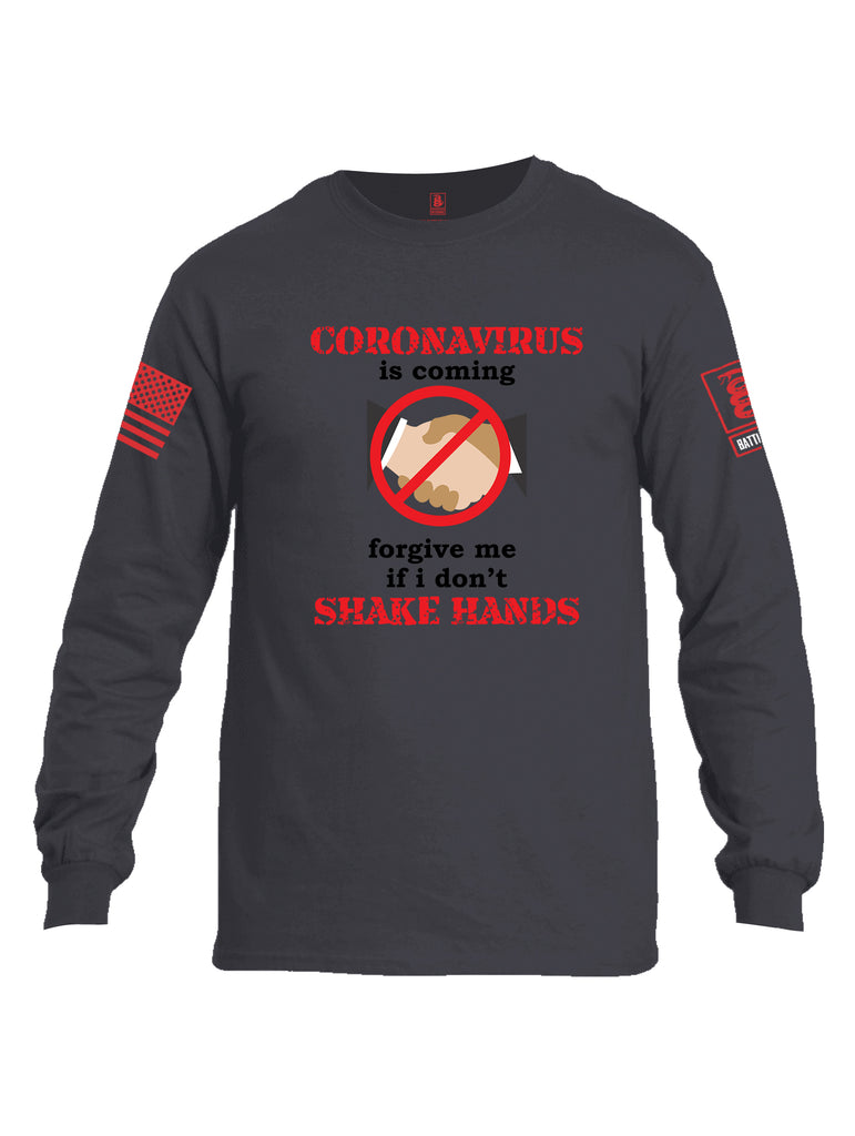 Battleraddle Corona Virus Is Coming Forgive Me If I Dont Shake Hands Red Sleeve Print Mens Cotton Long Sleeve Crew Neck T Shirt