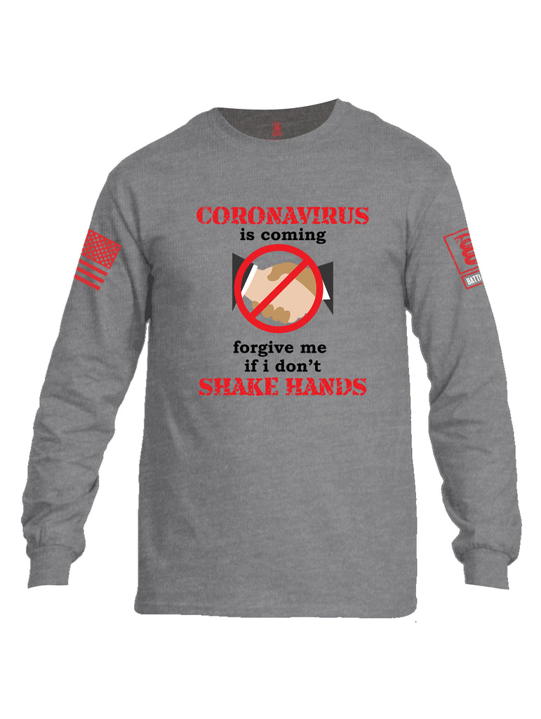 Battleraddle Corona Virus Is Coming Forgive Me If I Dont Shake Hands Red Sleeve Print Mens Cotton Long Sleeve Crew Neck T Shirt