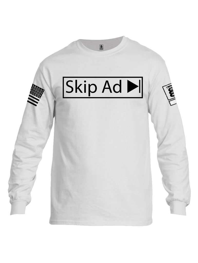 Battleraddle Skip Ad White Sleeve Print Mens Cotton Long Sleeve Crew Neck T Shirt