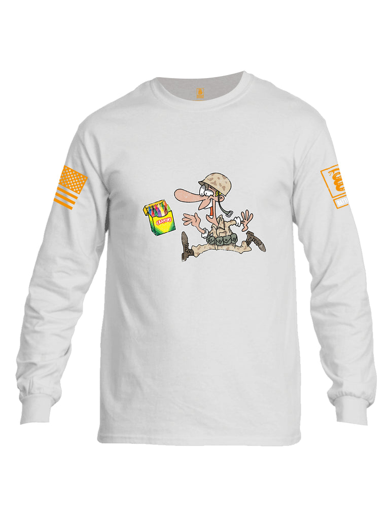 Battleraddle Soldier Crayons Orange Sleeve Print Mens Cotton Long Sleeve Crew Neck T Shirt