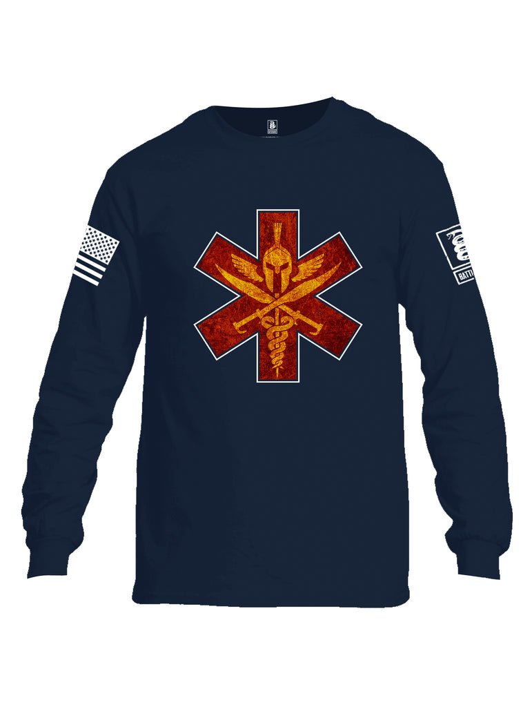 Battleraddle Spartan Cross White Sleeve Print Mens Cotton Long Sleeve Crew Neck T Shirt