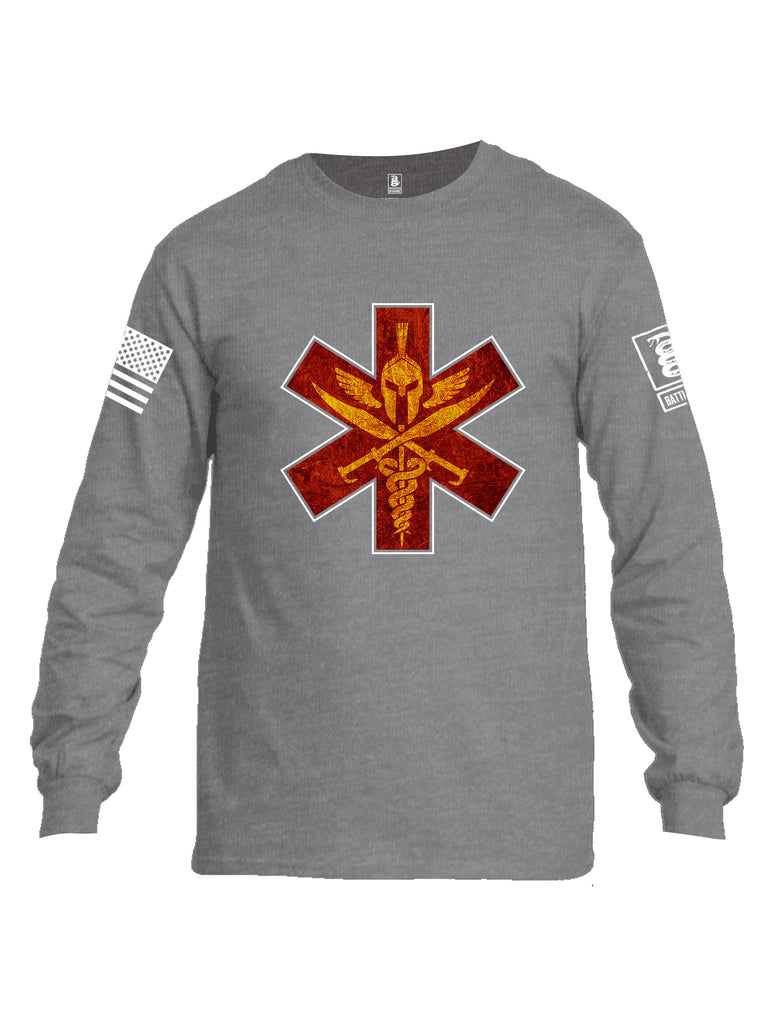 Battleraddle Spartan Cross White Sleeve Print Mens Cotton Long Sleeve Crew Neck T Shirt