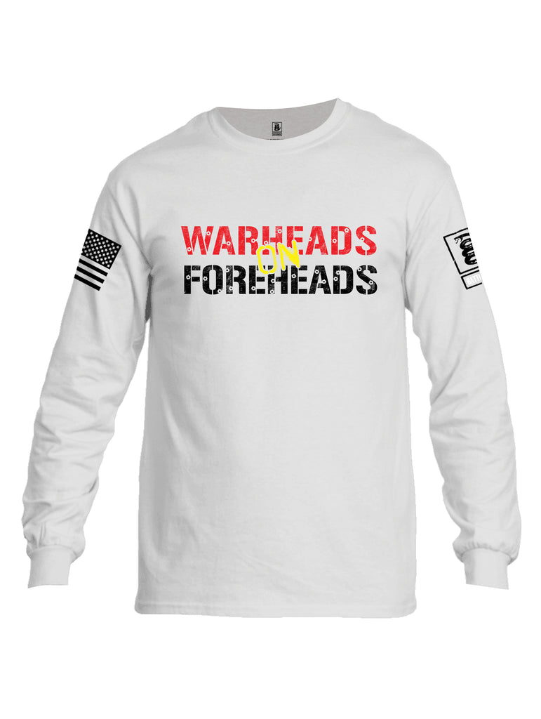 Battleraddle Warheads On Foreheads White Sleeve Print Mens Cotton Long Sleeve Crew Neck T Shirt