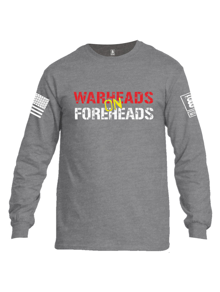 Battleraddle Warheads On Foreheads White Sleeve Print Mens Cotton Long Sleeve Crew Neck T Shirt