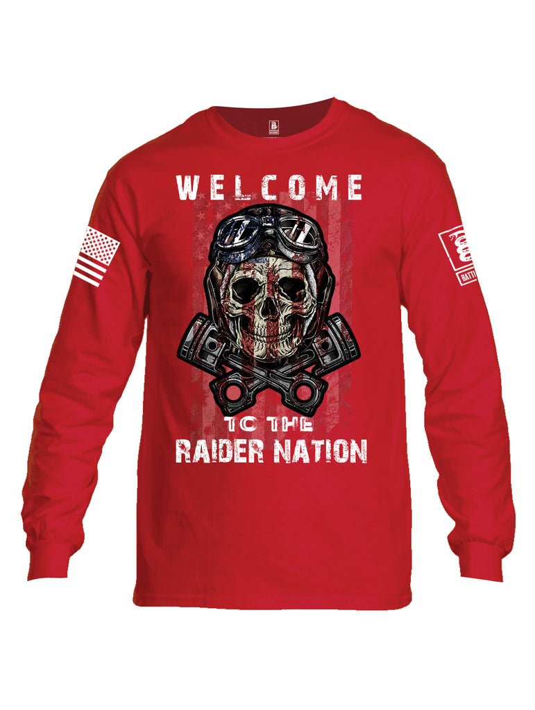 Battleraddle Welcome To The Raider Nation White Sleeve Print Mens Cotton Long Sleeve Crew Neck T Shirt