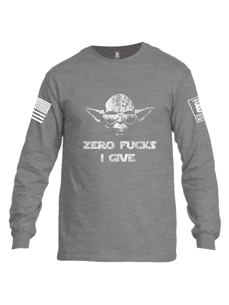 Battleraddle Zero Fucks I Give Yoda White Sleeve Print Mens Cotton Long Sleeve Crew Neck T Shirt