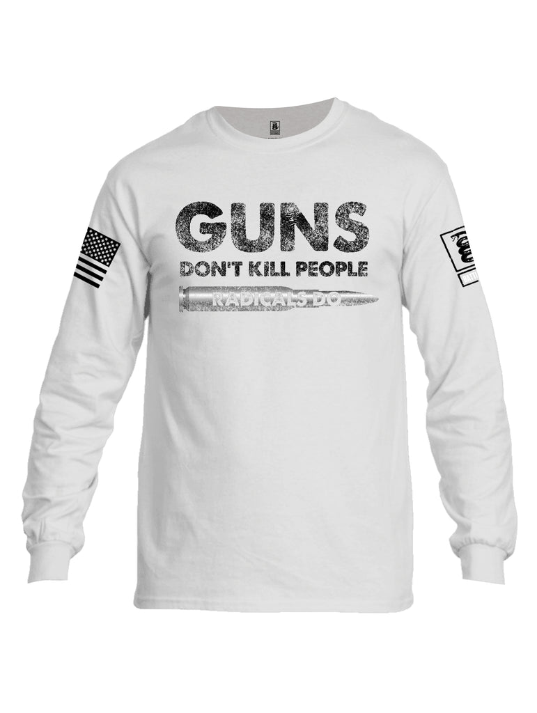 Battleraddle Guns Dont Kill People Radicals Do Grey Sleeve Print Mens Cotton Long Sleeve Crew Neck T Shirt