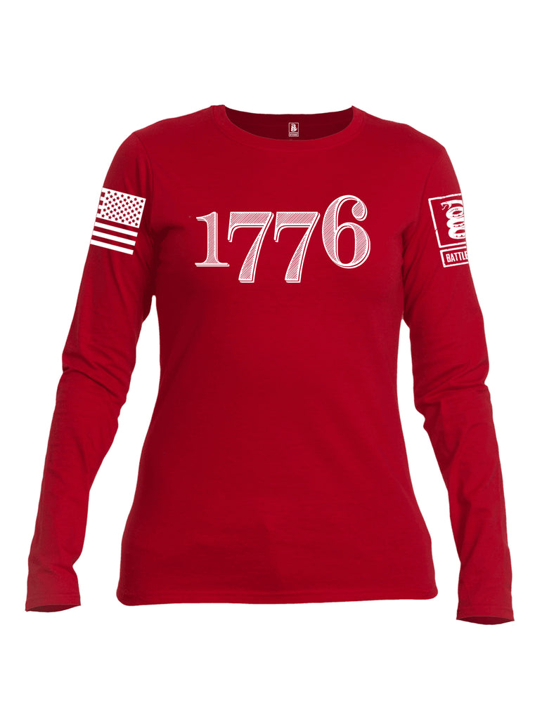 Battleraddle 1776 White Sleeve Print Womens Cotton Long Sleeve Crew Neck T Shirt