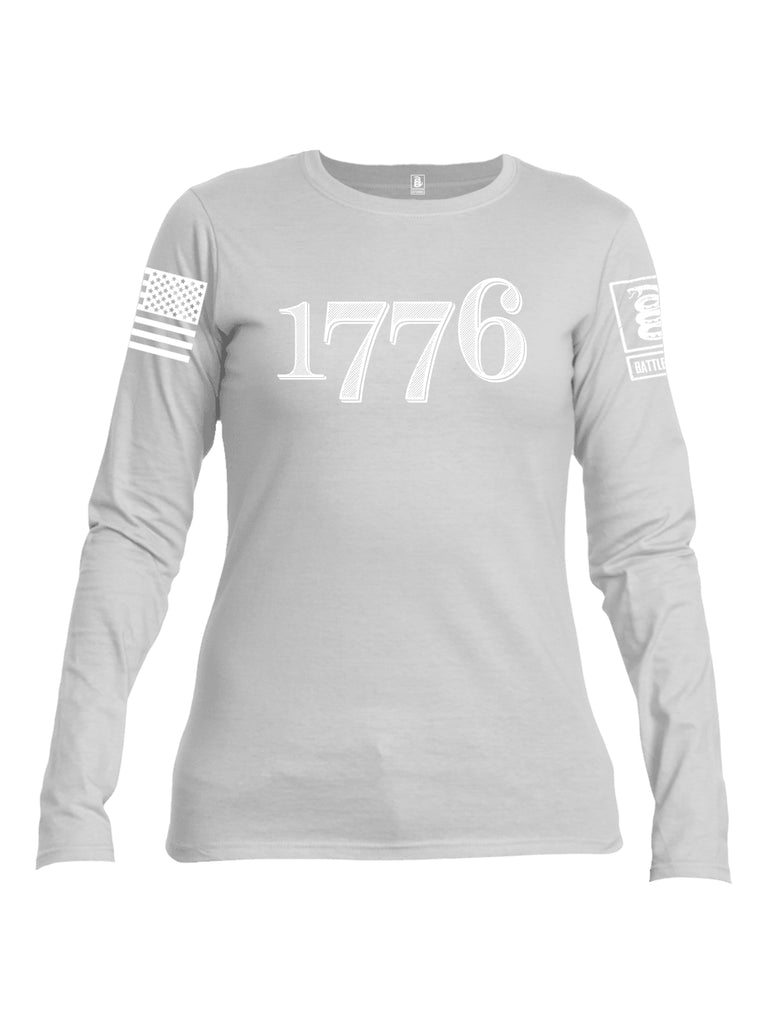 Battleraddle 1776 White Sleeve Print Womens Cotton Long Sleeve Crew Neck T Shirt