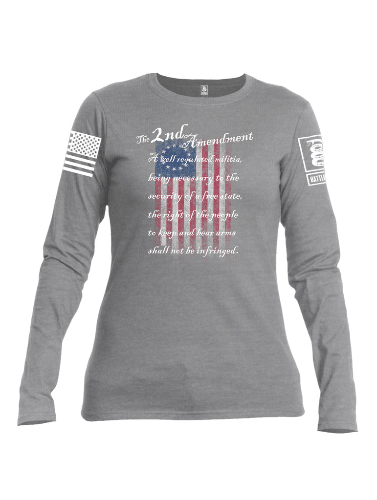 Battleraddle The 2nd Amendment 13 Colonies White Sleeve Print Womens Cotton Long Sleeve Crew Neck T Shirt