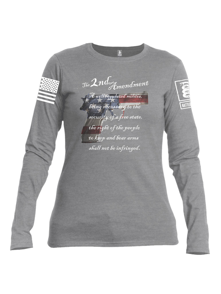 Battleraddle The 2nd Amendment M9 White Sleeve Print Womens Cotton Long Sleeve Crew Neck T Shirt