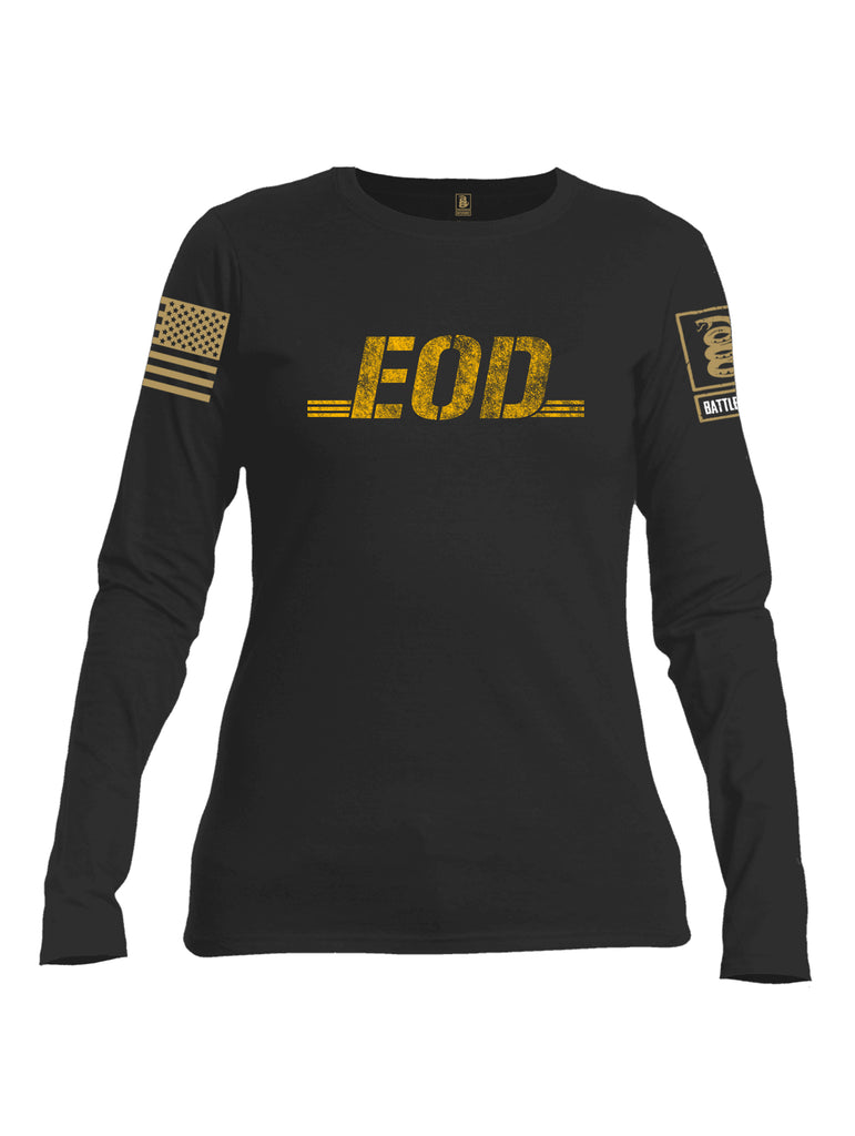 Battleraddle EOD Gold Brass Sleeve Print Womens Cotton Long Sleeve Crew Neck T Shirt