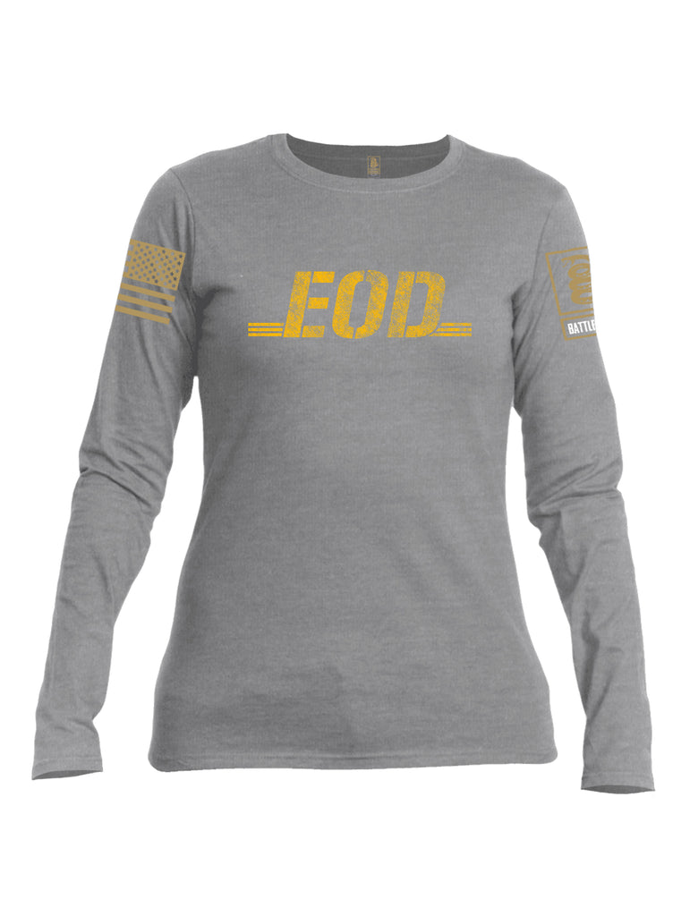 Battleraddle EOD Gold Brass Sleeve Print Womens Cotton Long Sleeve Crew Neck T Shirt