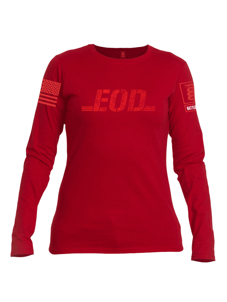 Battleraddle EOD Red Sleeve Print Womens Cotton Long Sleeve Crew Neck T Shirt