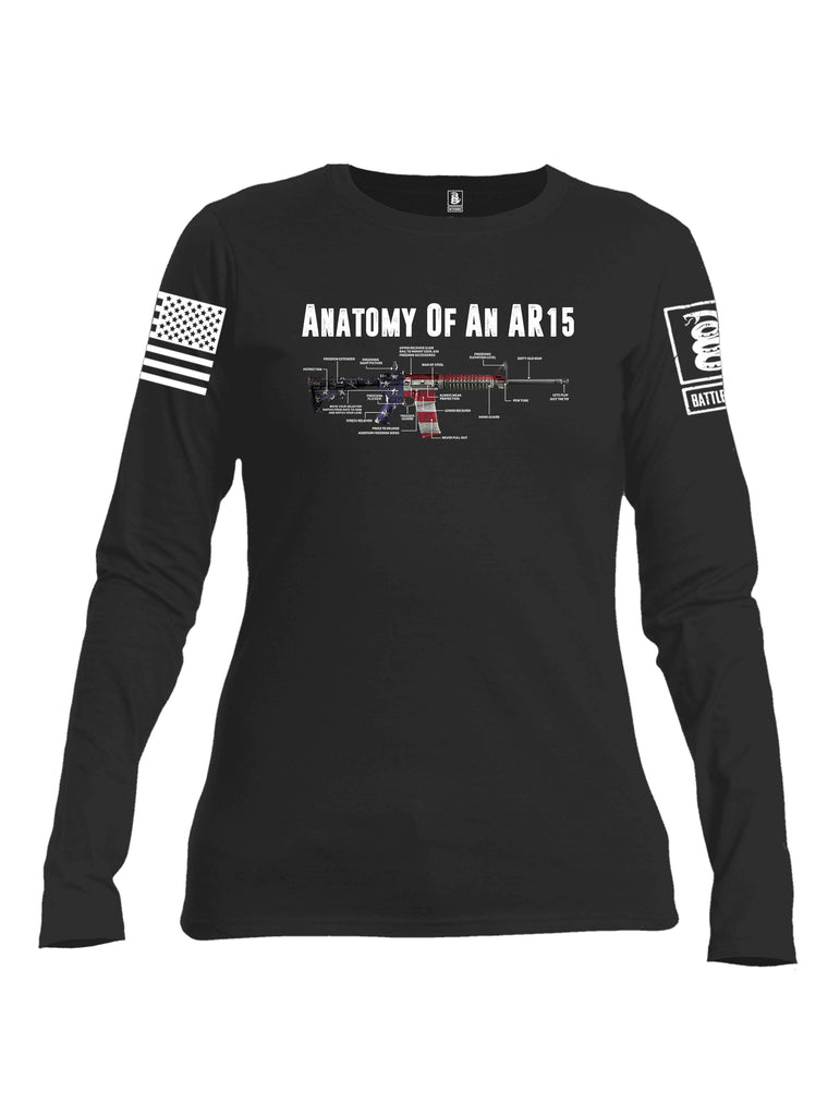 Battleraddle Anatomy Of An AR15 White Sleeve Print Womens Cotton Long Sleeve Crew Neck T Shirt