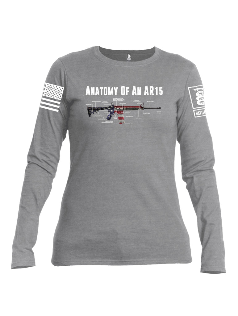 Battleraddle Anatomy Of An AR15 White Sleeve Print Womens Cotton Long Sleeve Crew Neck T Shirt