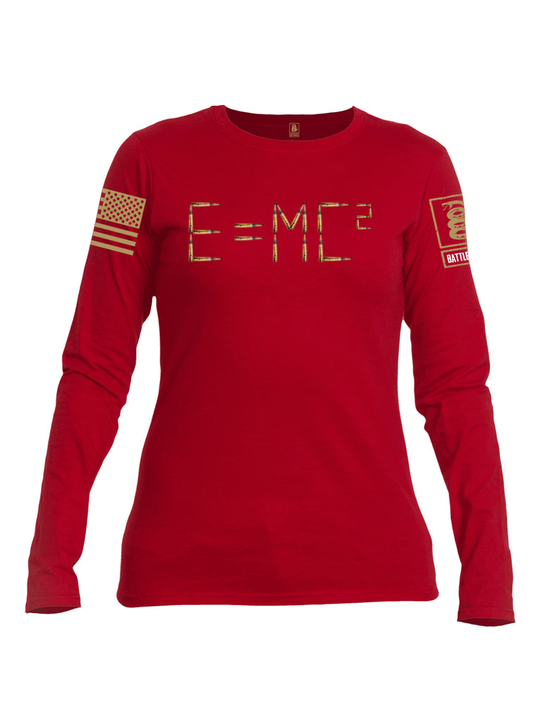 Battleraddle E=MC2 Brass Sleeve Print Womens Cotton Long Sleeve Crew Neck T Shirt
