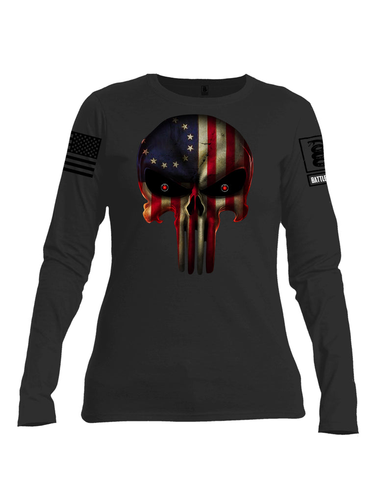 Battleraddle Expounder Colony Flag Black Sleeve Print Womens Cotton Long Sleeve Crew Neck T Shirt