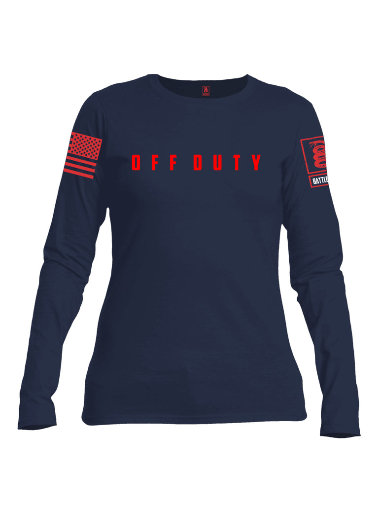 Battleraddle Off Duty Red Sleeve Print Womens Cotton Long Sleeve Crew Neck T Shirt
