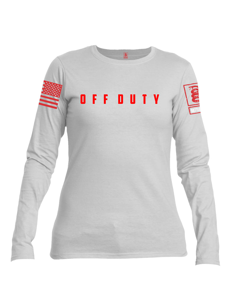 Battleraddle Off Duty Red Sleeve Print Womens Cotton Long Sleeve Crew Neck T Shirt