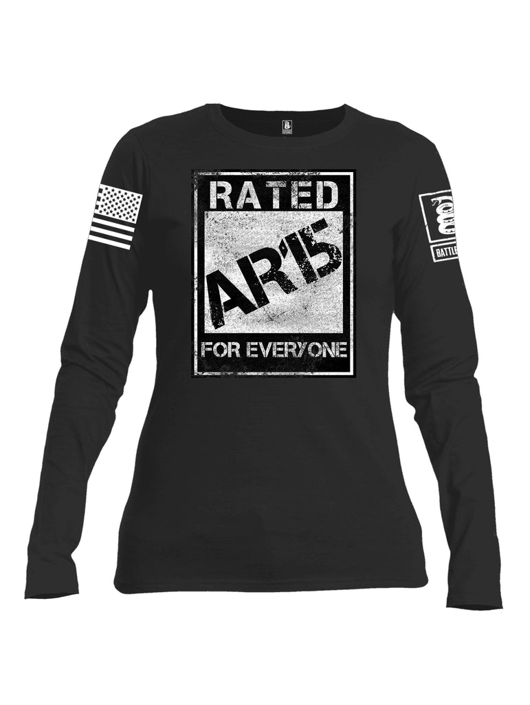 Battleraddle Rated AR15 For Everyone White Sleeve Print Womens Cotton Long Sleeve Crew Neck T Shirt