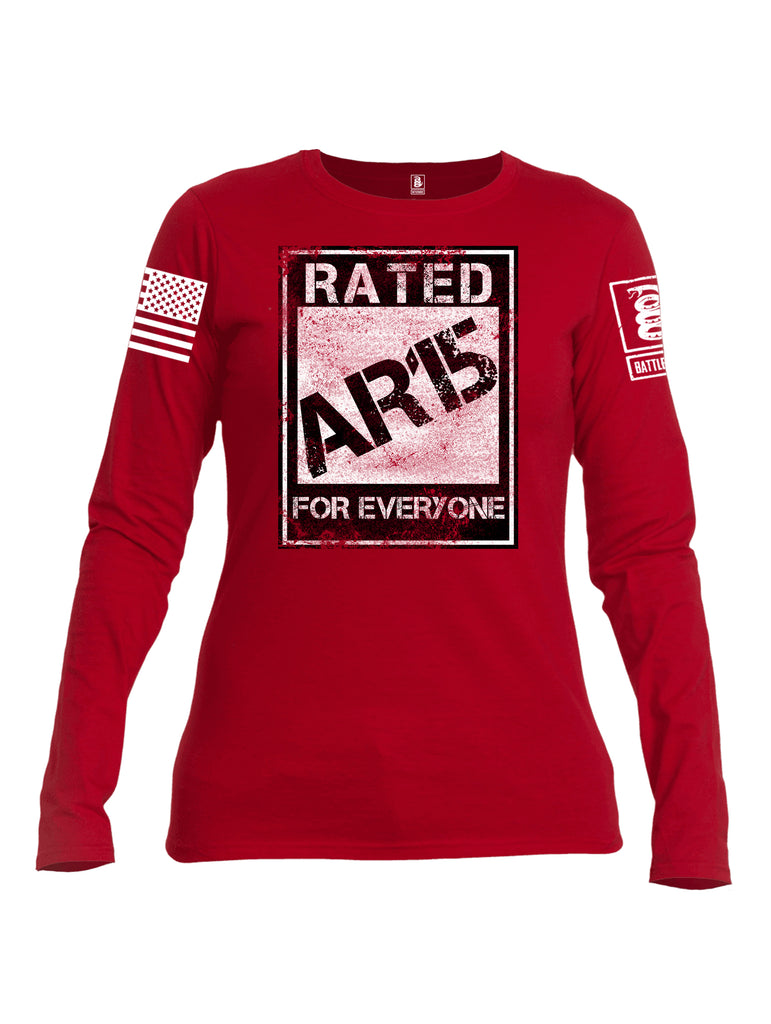 Battleraddle Rated AR15 For Everyone White Sleeve Print Womens Cotton Long Sleeve Crew Neck T Shirt