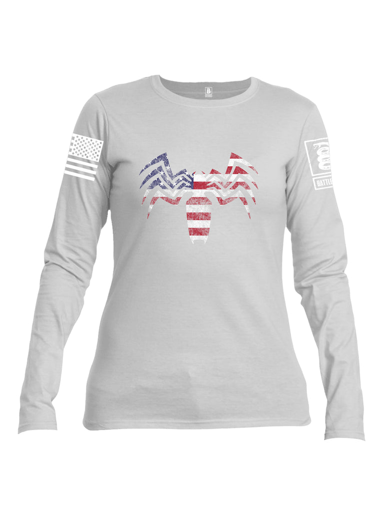 Battleraddle Venomize USA Flag Red Sleeve Print Womens Cotton Long Sleeve Crew Neck T Shirt