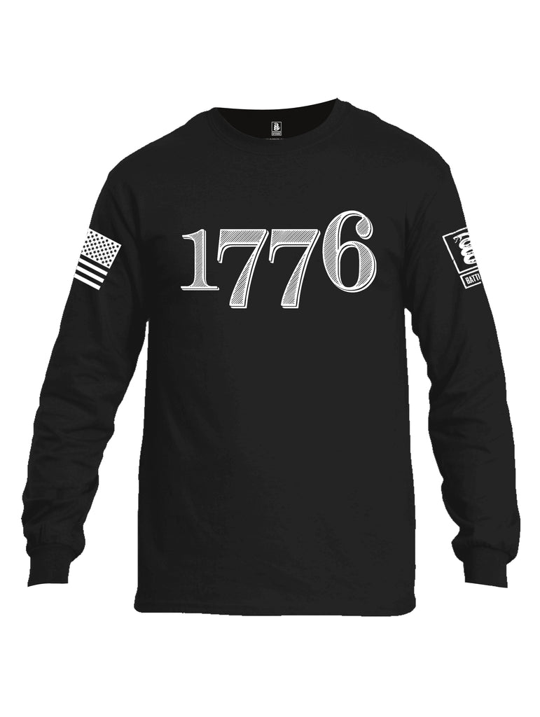 Battleraddle 1776 White Sleeve Print Mens Cotton Long Sleeve Crew Neck T Shirt