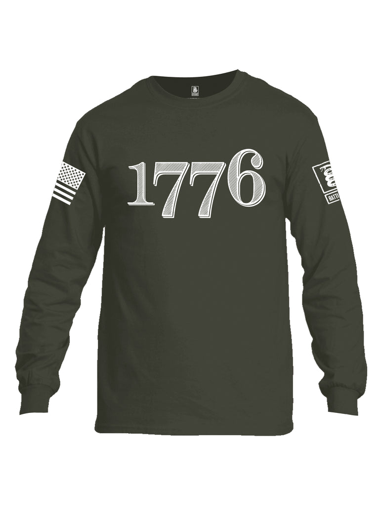 Battleraddle 1776 White Sleeve Print Mens Cotton Long Sleeve Crew Neck T Shirt