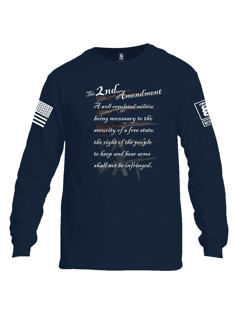 Battleraddle The 2nd Amendment Gun Evolution White Sleeve Print Mens Cotton Long Sleeve Crew Neck T Shirt