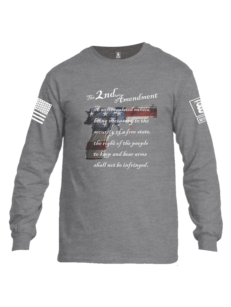 Battleraddle The 2nd Amendment M9 White Sleeve Print Mens Cotton Long Sleeve Crew Neck T Shirt