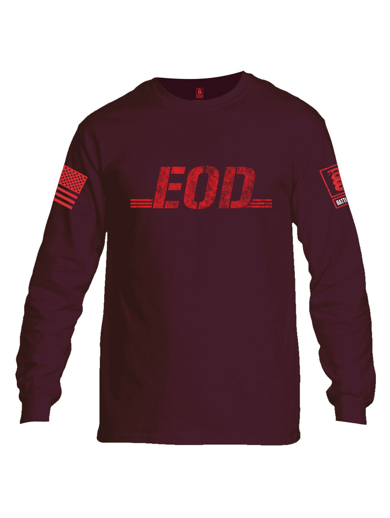 Battleraddle EOD Red Sleeve Print Mens Cotton Long Sleeve Crew Neck T Shirt