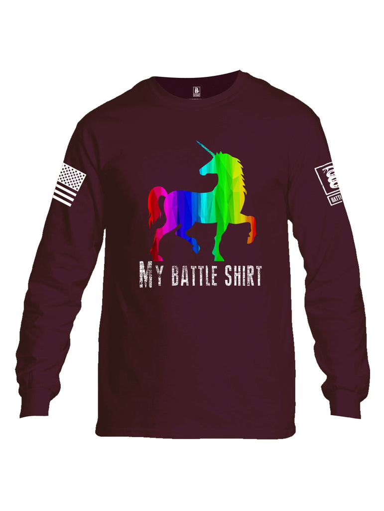 Battleraddle My Battle Shirt White Sleeve Print Mens Cotton Long Sleeve Crew Neck T Shirt